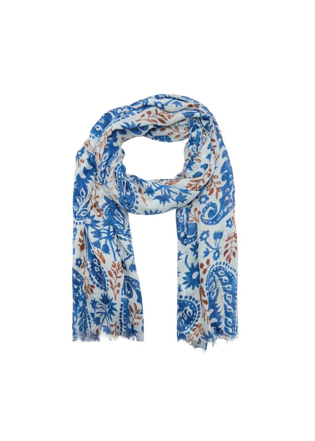 MEDIUM BLUE Linen-blend paisley scarf, Medium Blue, large image number 1
