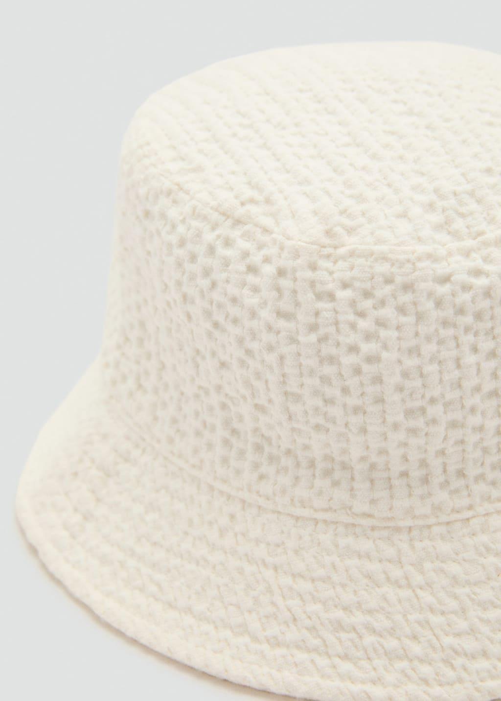 White Textured Cotton Bucket Hat, Natural White, large image number 0