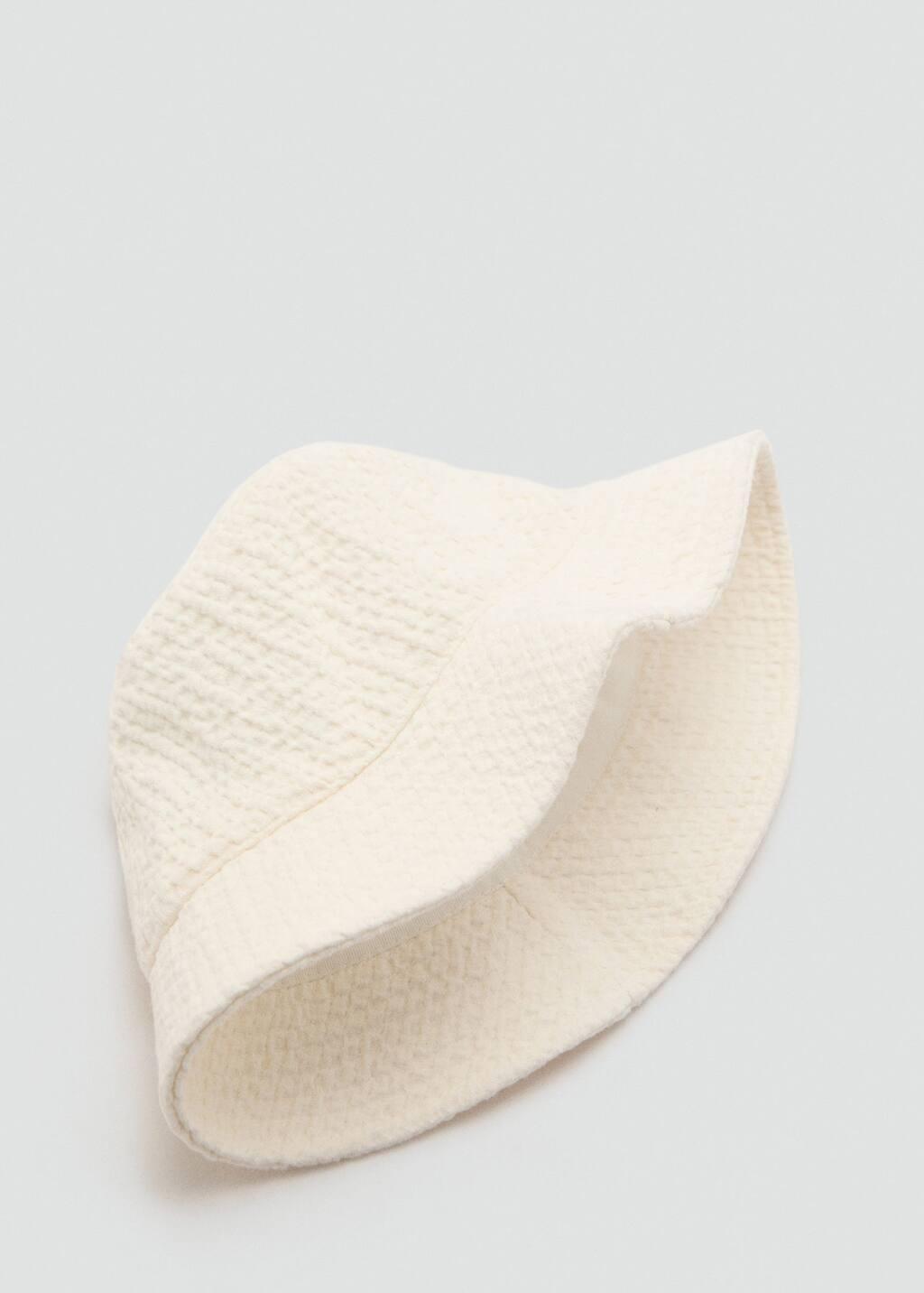 White Textured Cotton Bucket Hat, Natural White, large image number 1