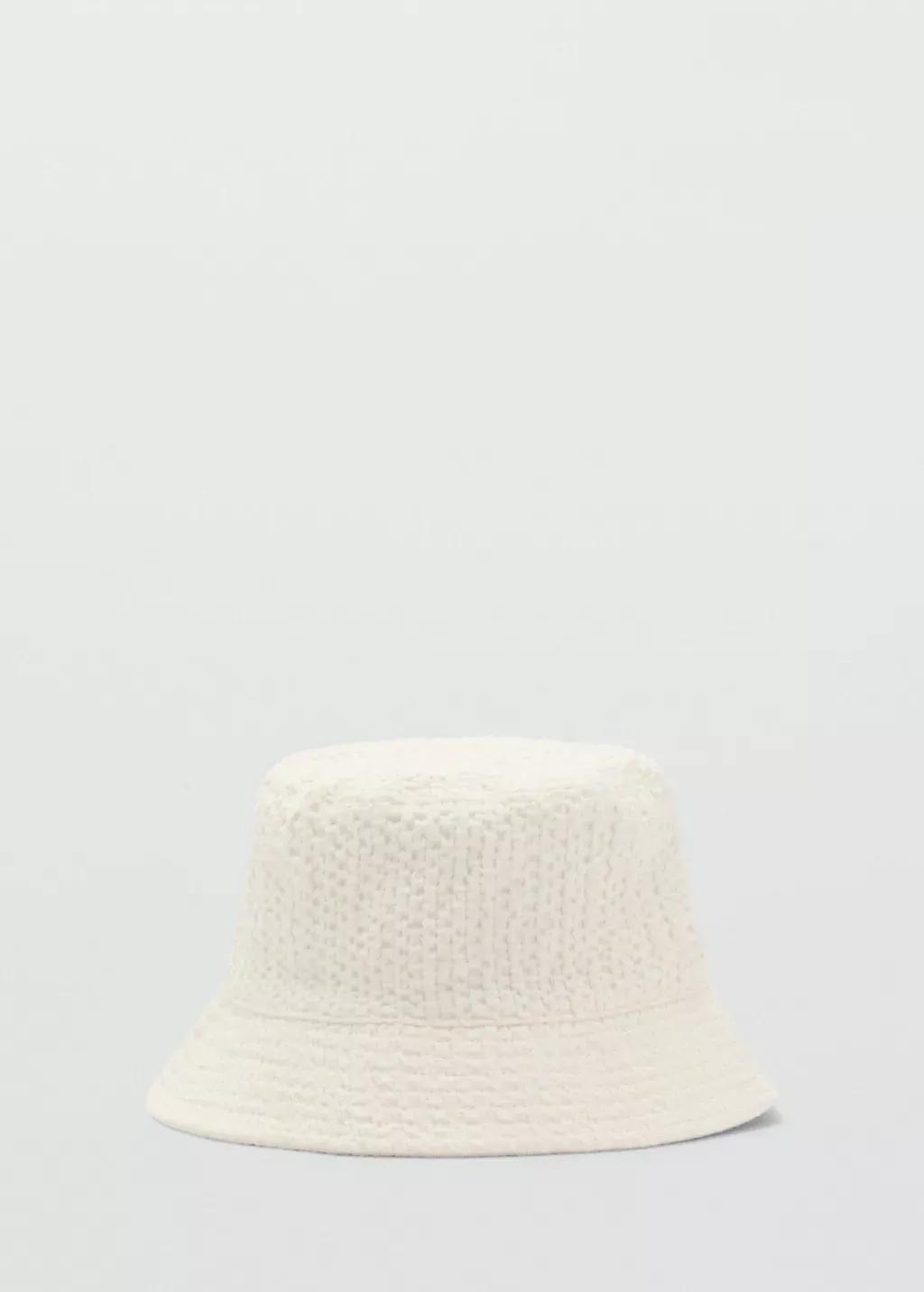 White Textured Cotton Bucket Hat, Natural White, large image number 2
