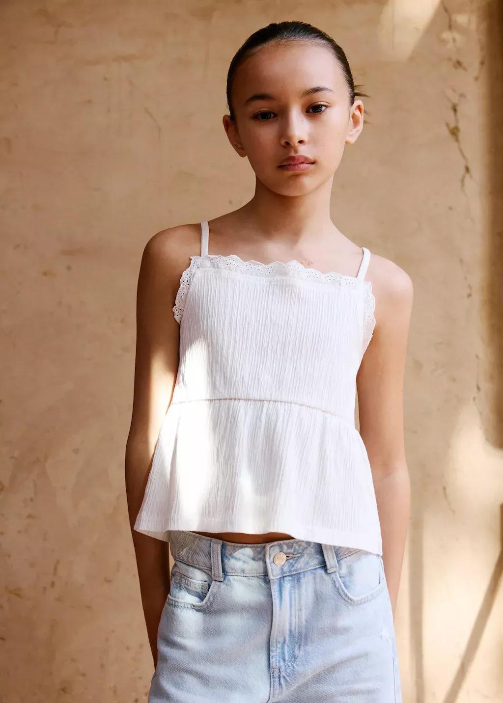 White Top With Swiss Embroidery Detail, Kids Girl, , large image number 3