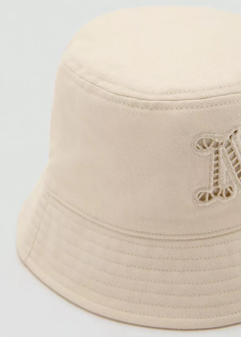 Cream Bucket Hat With Embroidered Lettering, , medium