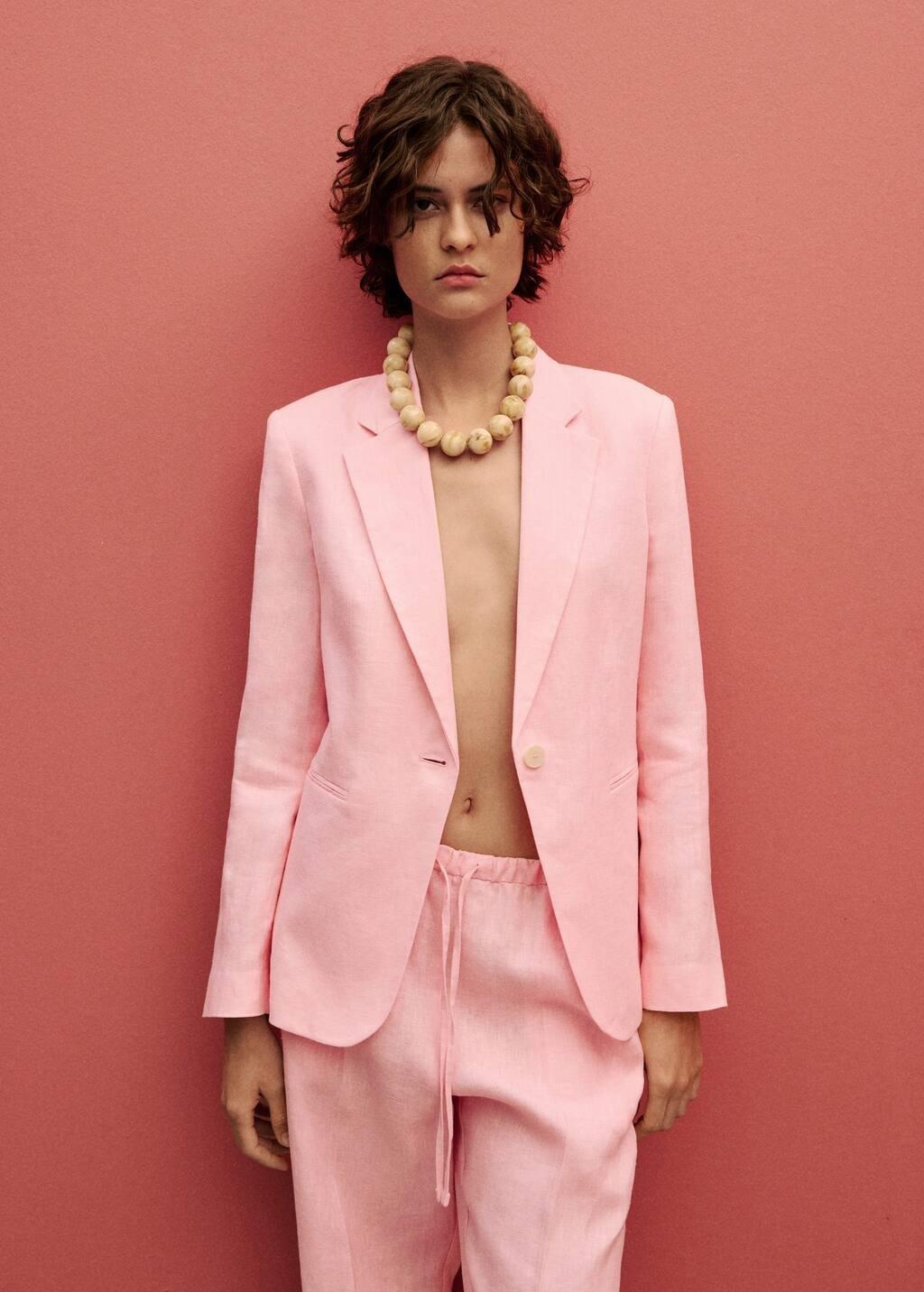 Pink Lt Pastel Straight-Fit Linen Trousers With Bow, , large image number 1