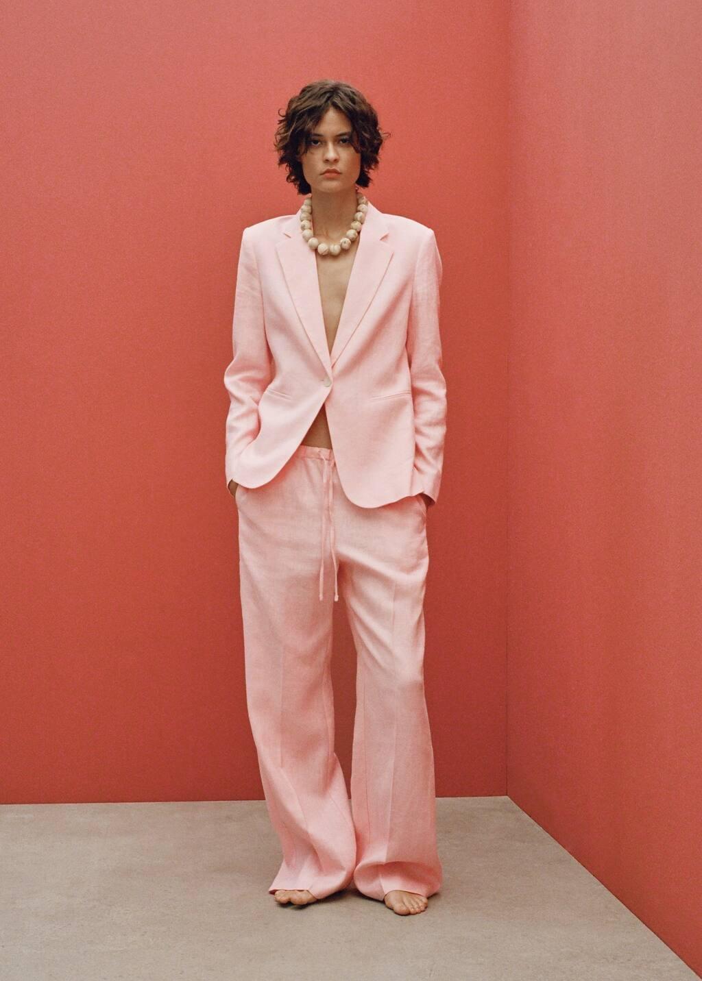 Pink Lt Pastel Straight-Fit Linen Trousers With Bow, , large image number 2