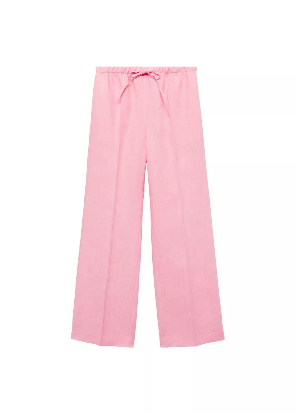 Pink Lt Pastel Straight-Fit Linen Trousers With Bow, , large image number 3