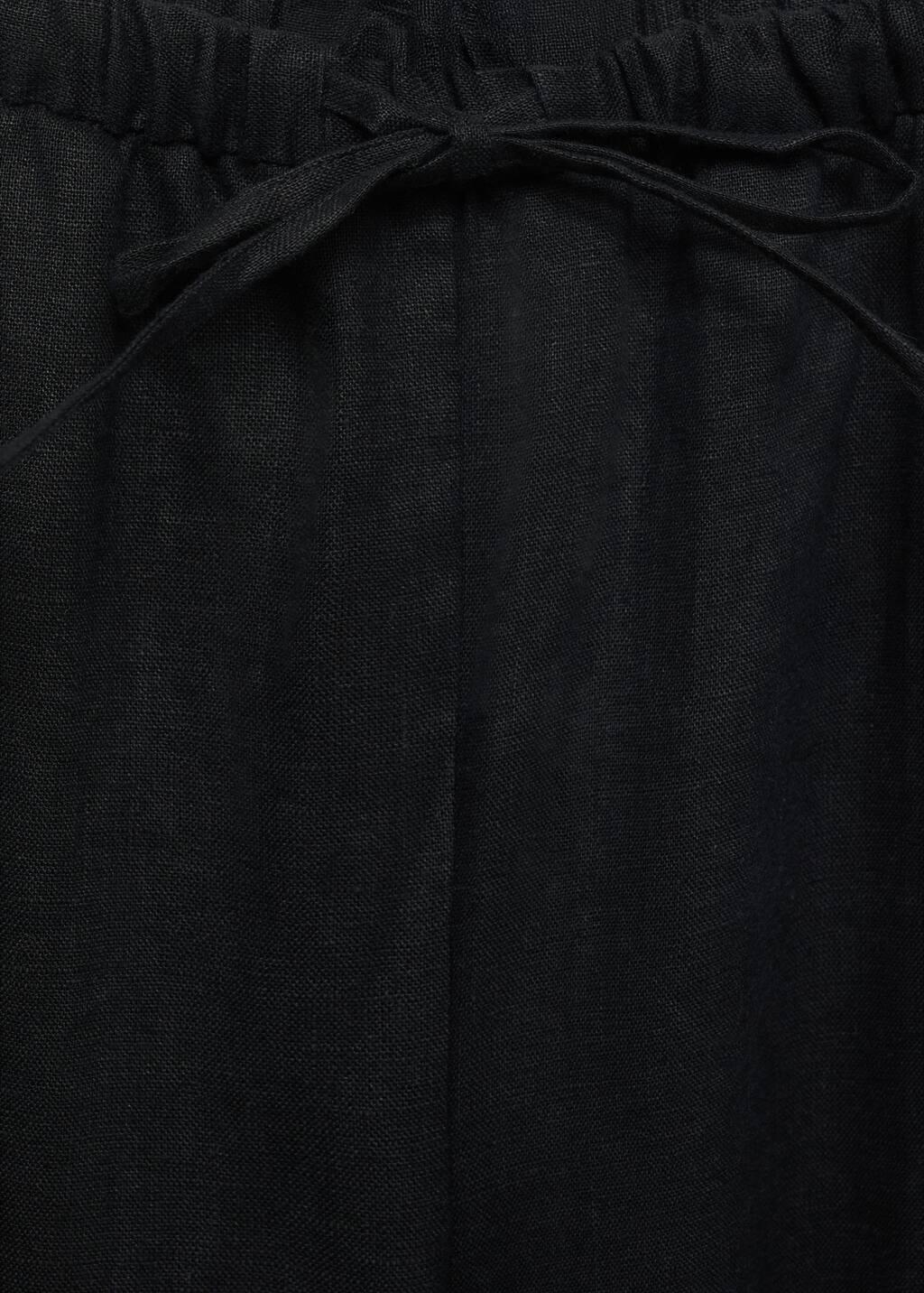 Black Straight-Fit Linen Trousers With Bow, , large image number 2
