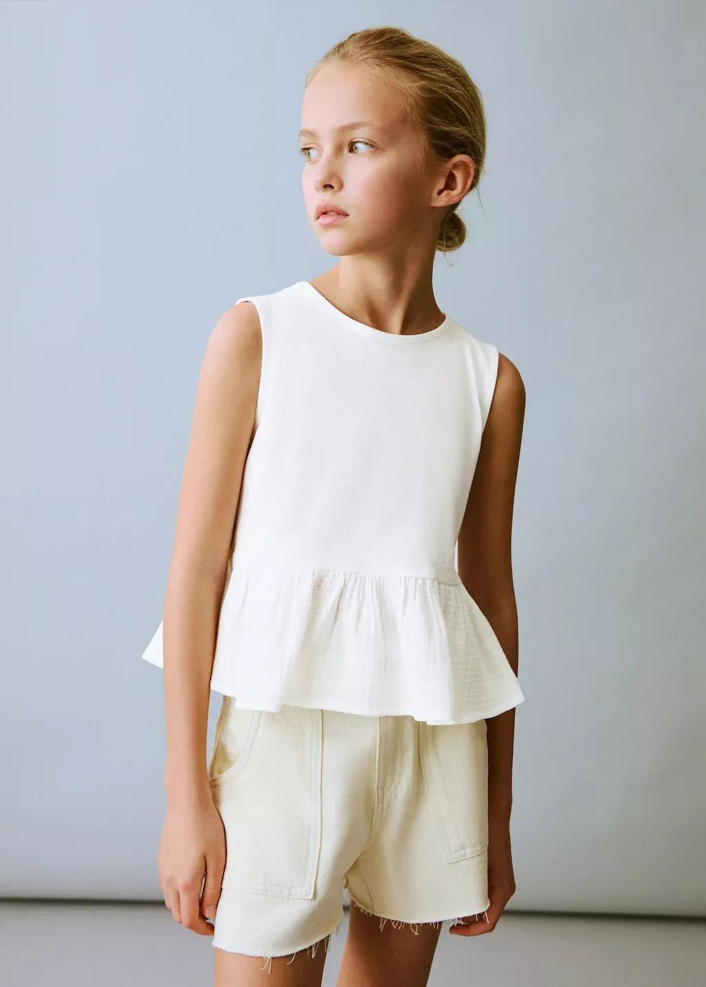 Yellow Straight Shorts With Frayed Hem, Kids Girl, , large image number 0
