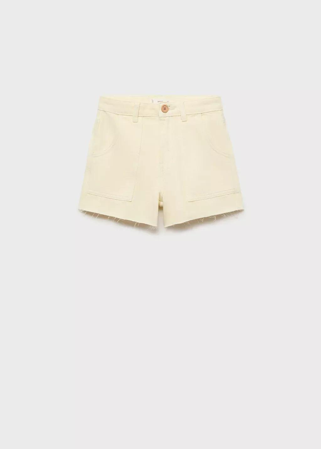 Yellow Straight Shorts With Frayed Hem, Kids Girl, , large image number 4