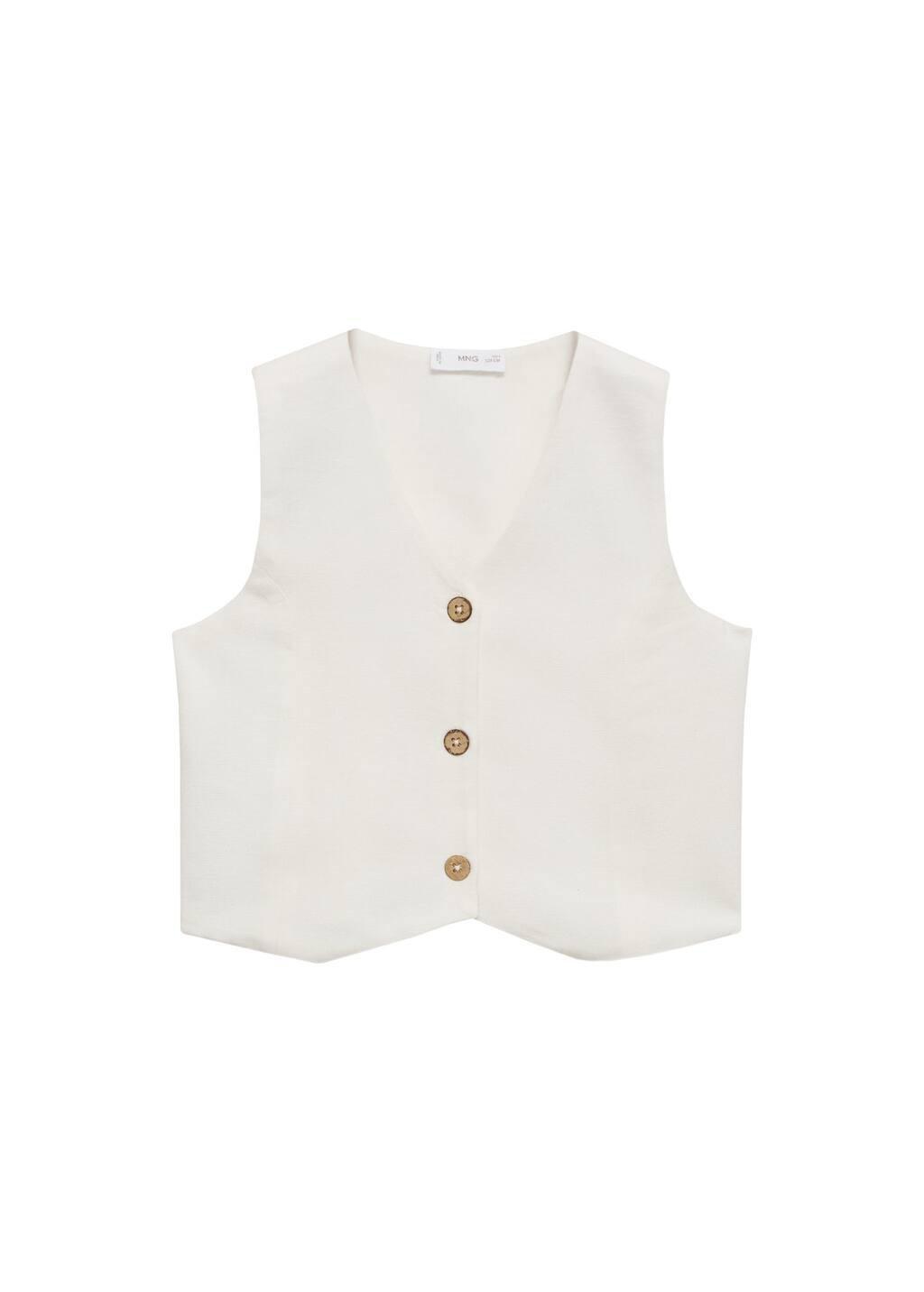 White Cropped Waistcoat With Buttons, Kids Girl, , medium