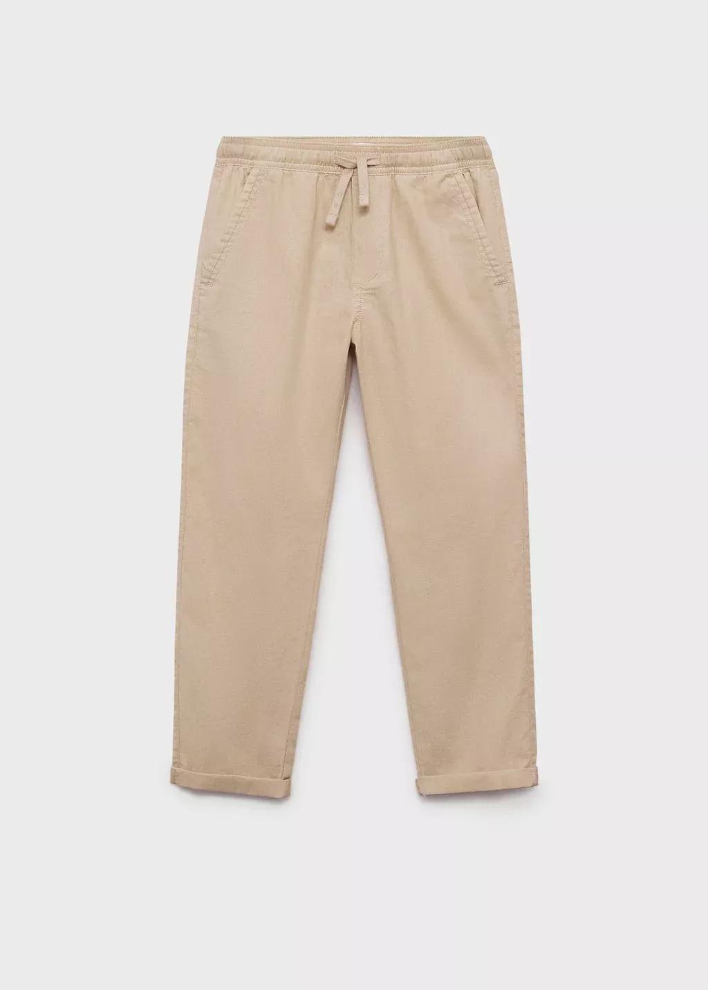 Beige Linen-Blend Elastic Waist Trousers, Kids Boy, , large image number 0