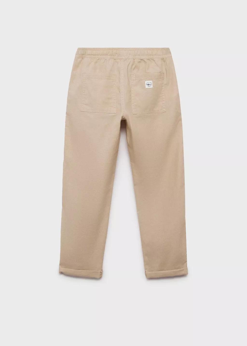 Beige Linen-Blend Elastic Waist Trousers, Kids Boy, , large image number 1