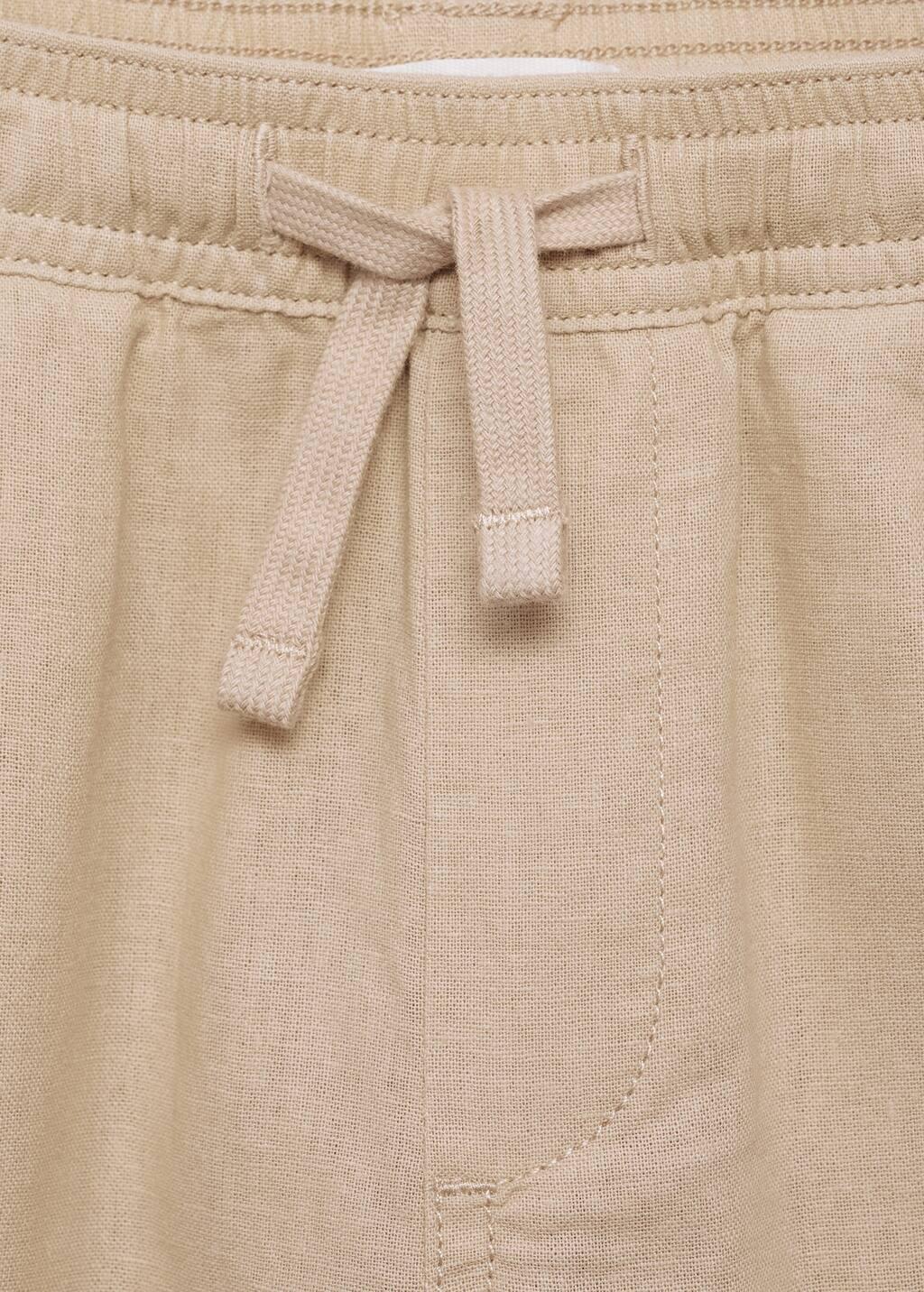 Beige Linen-Blend Elastic Waist Trousers, Kids Boy, , large image number 2