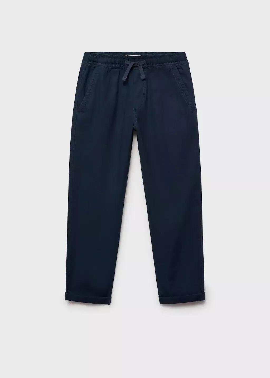 Navy Linen-Blend Elastic Waist Trousers, Kids Boy, , large image number 0