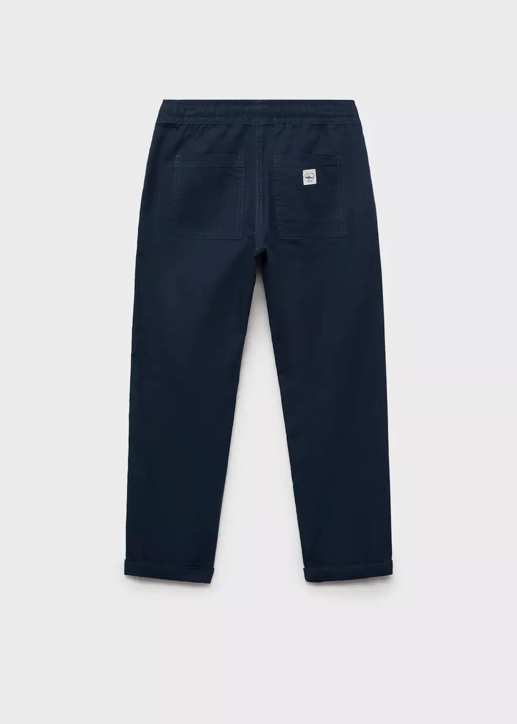 Navy Linen-Blend Elastic Waist Trousers, Kids Boy, , large image number 2