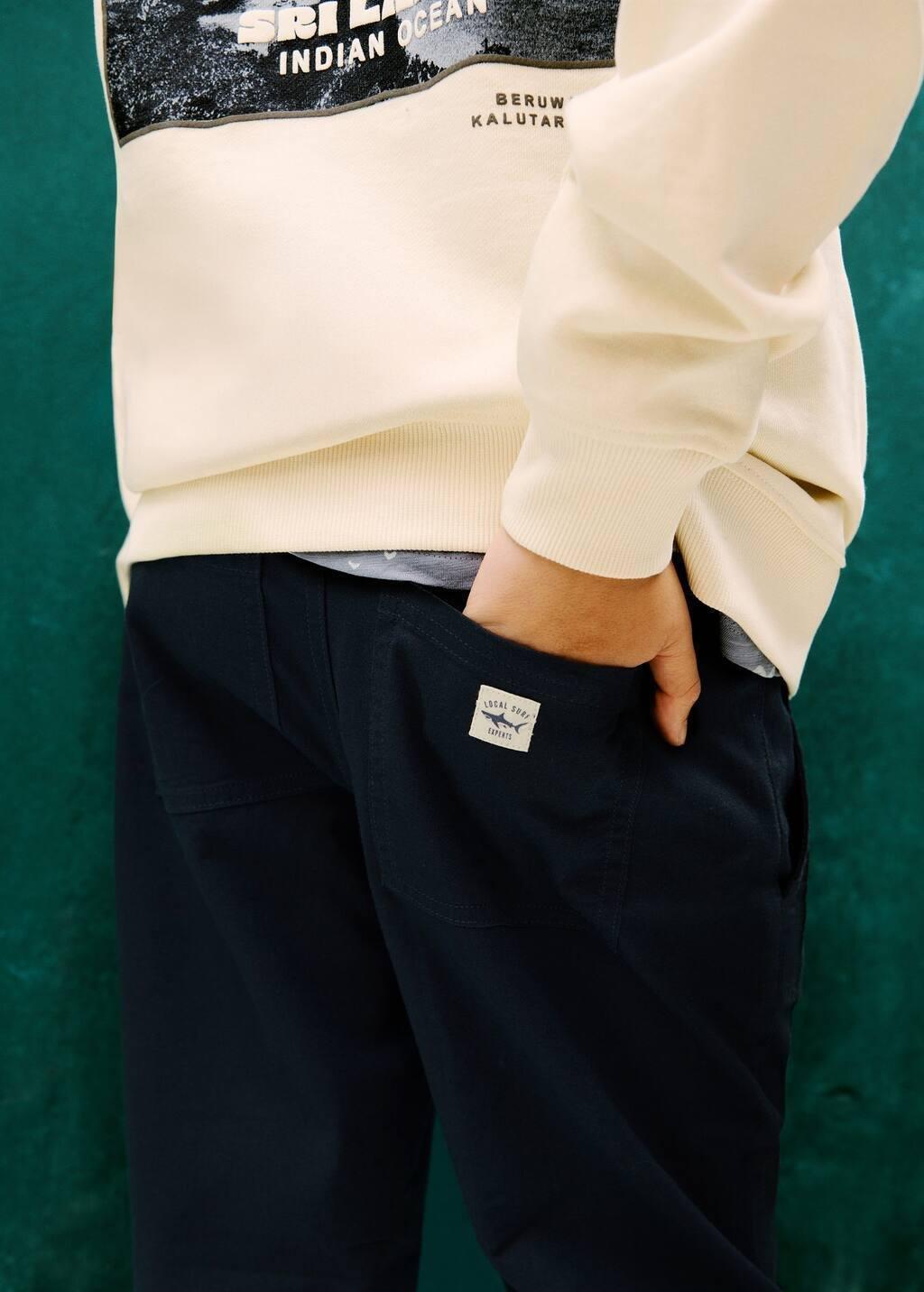 Navy Linen-Blend Elastic Waist Trousers, Kids Boy, , large image number 3