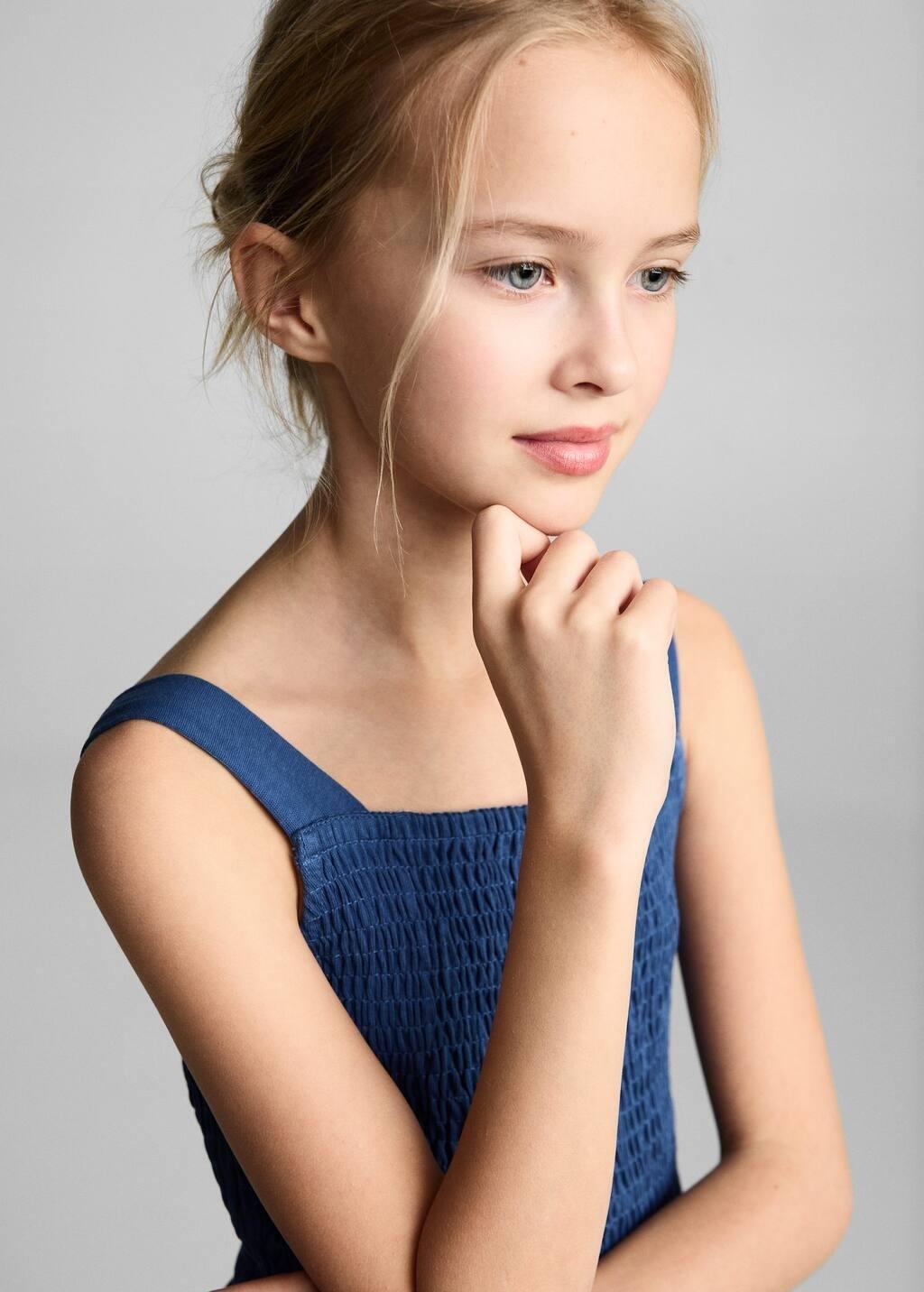 Blue Cotton Honeycomb Dress, Kids Girl, , large image number 1