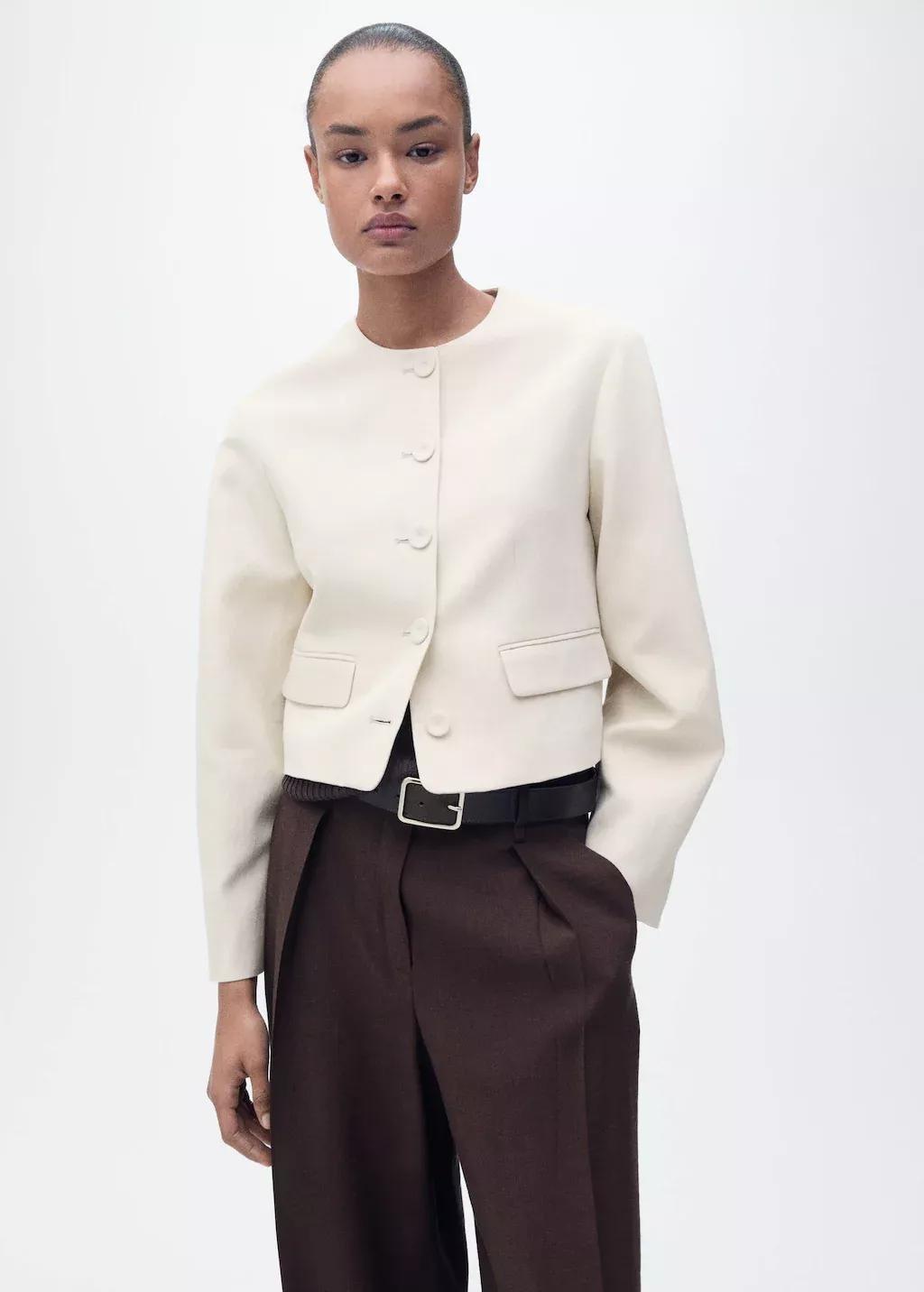 Grey Lt Pastel Linen-Blend Jacket With Buttons, , large image number 0