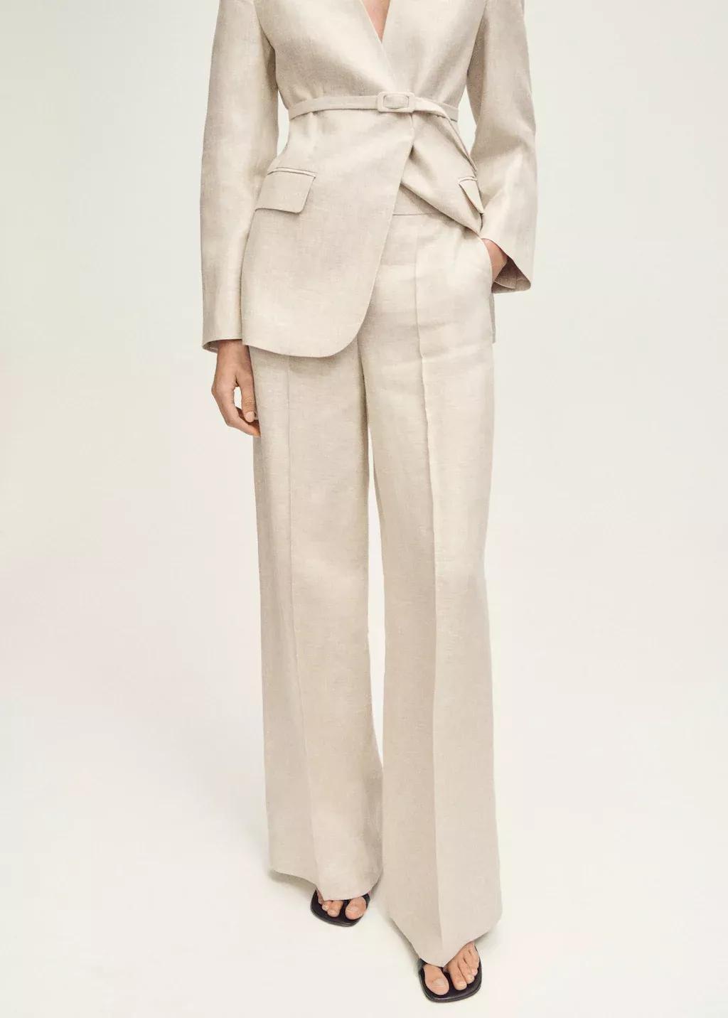 Grey Lt Pastel Linen Suit Trousers, , large image number 0