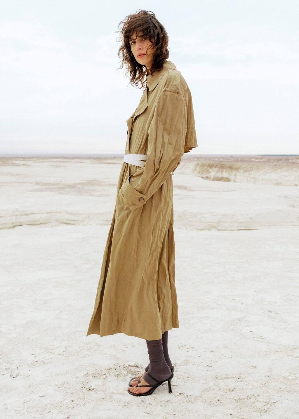 MEDIUM BROWN Oversized creased-effect trench coat, , large image number 5