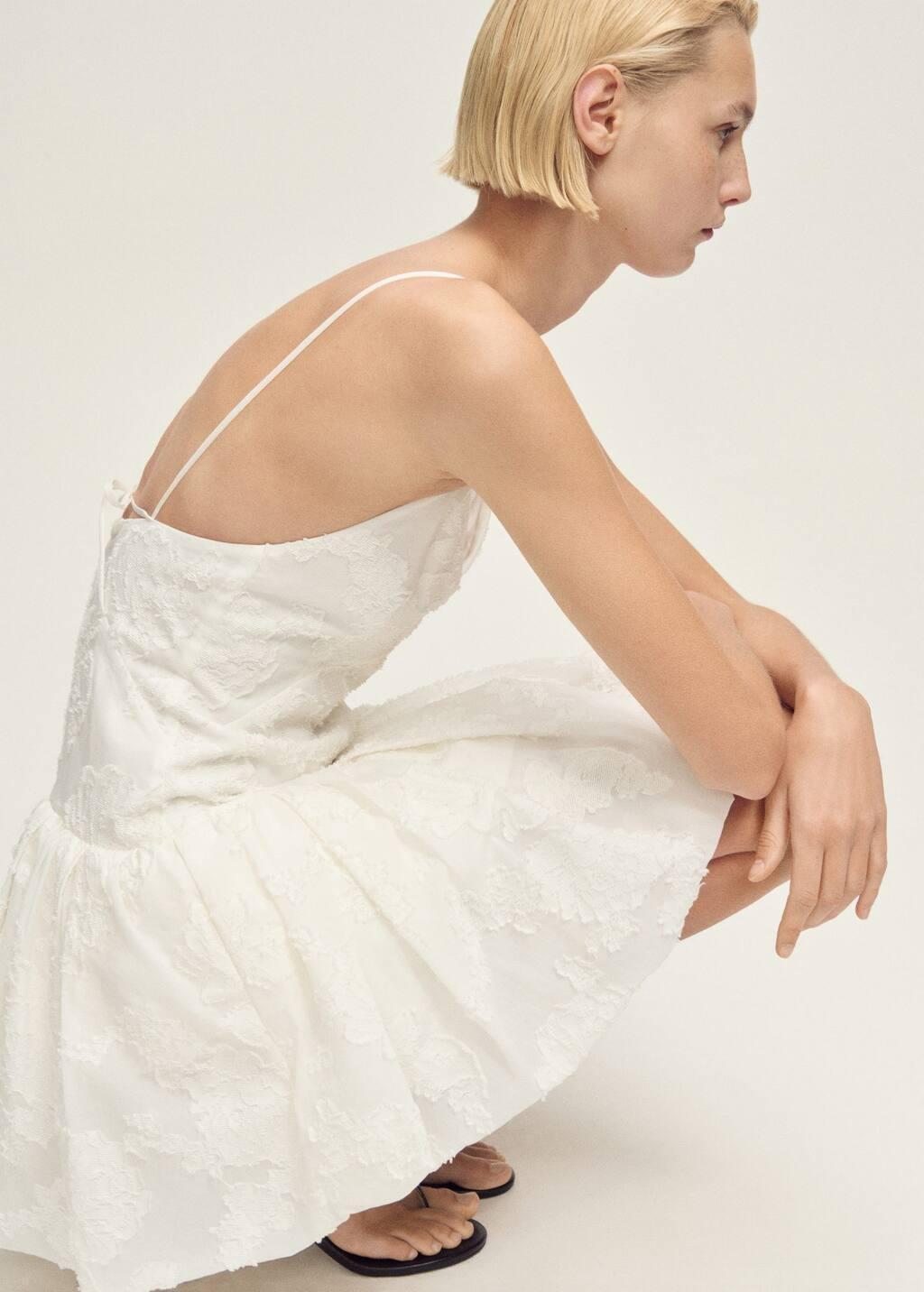 White Balloon-Effect Textured Dress, , large image number 0