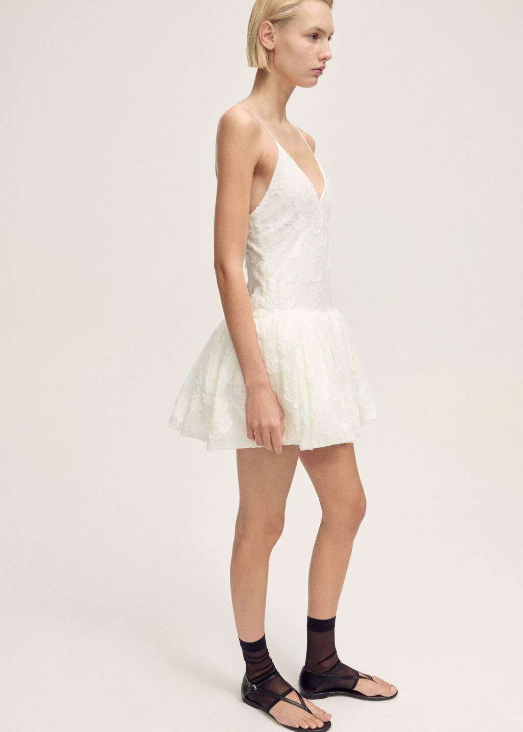 White Balloon-Effect Textured Dress, , large image number 1