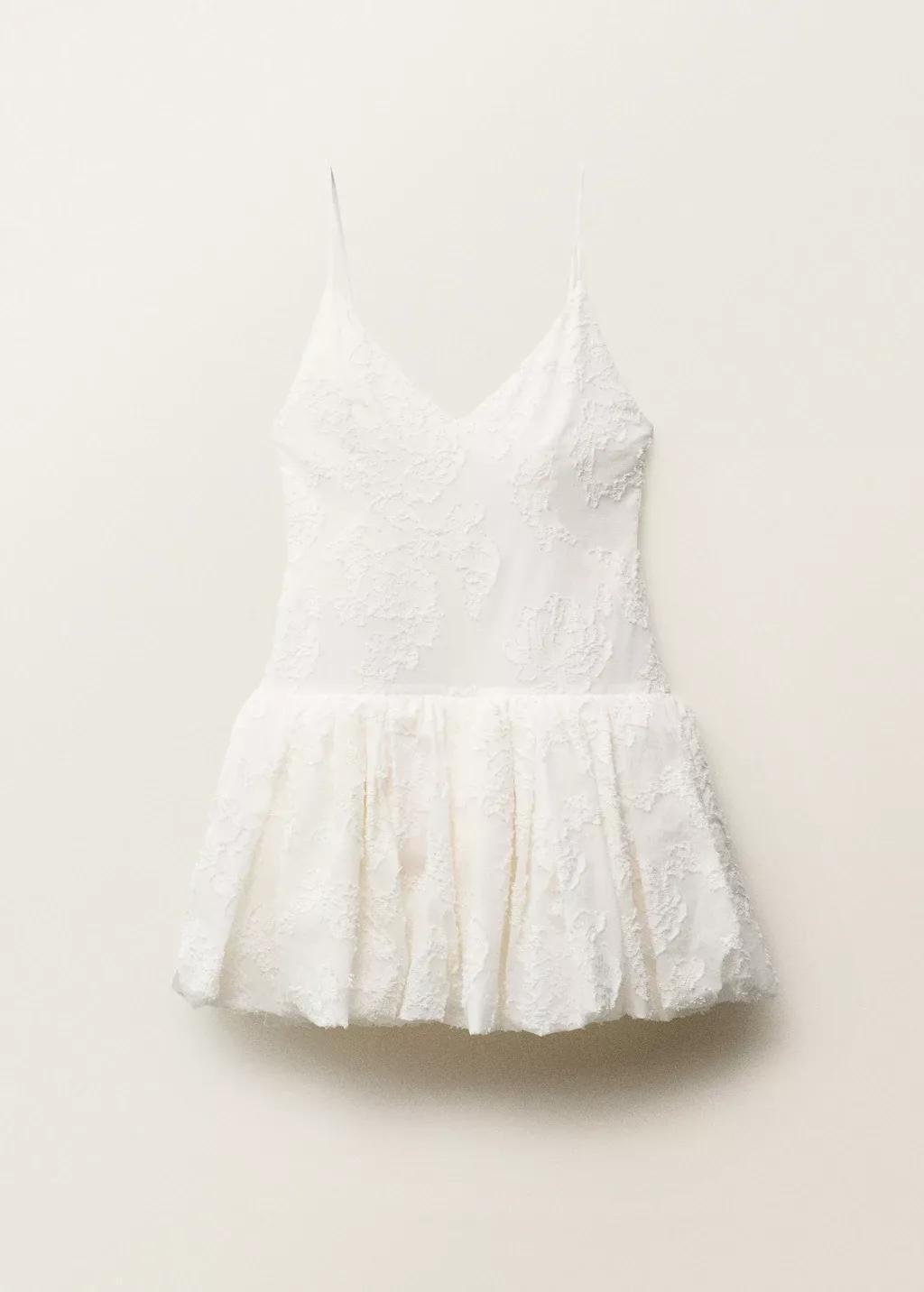 White Balloon-Effect Textured Dress, , large image number 3