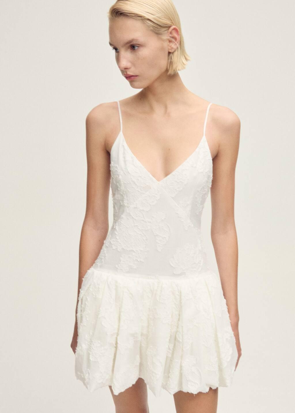 White Balloon-Effect Textured Dress, , large image number 4