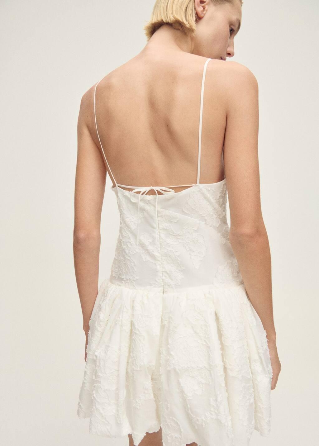 White Balloon-Effect Textured Dress, , large image number 6