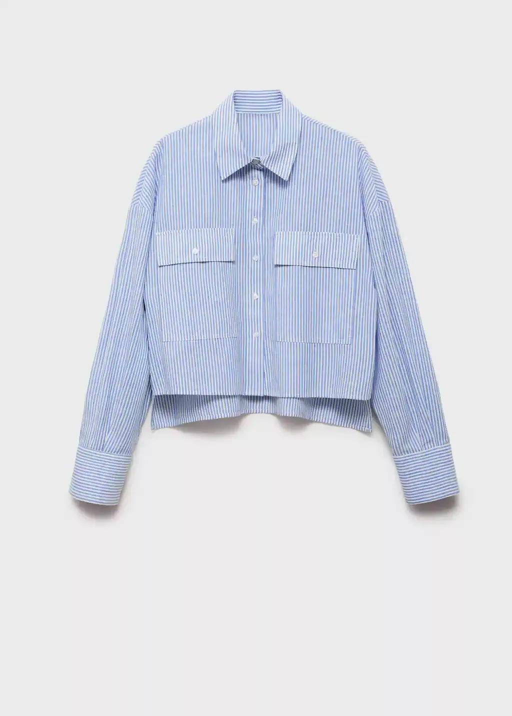 Bluestriped Cropped Shirt With Pockets, , large image number 3