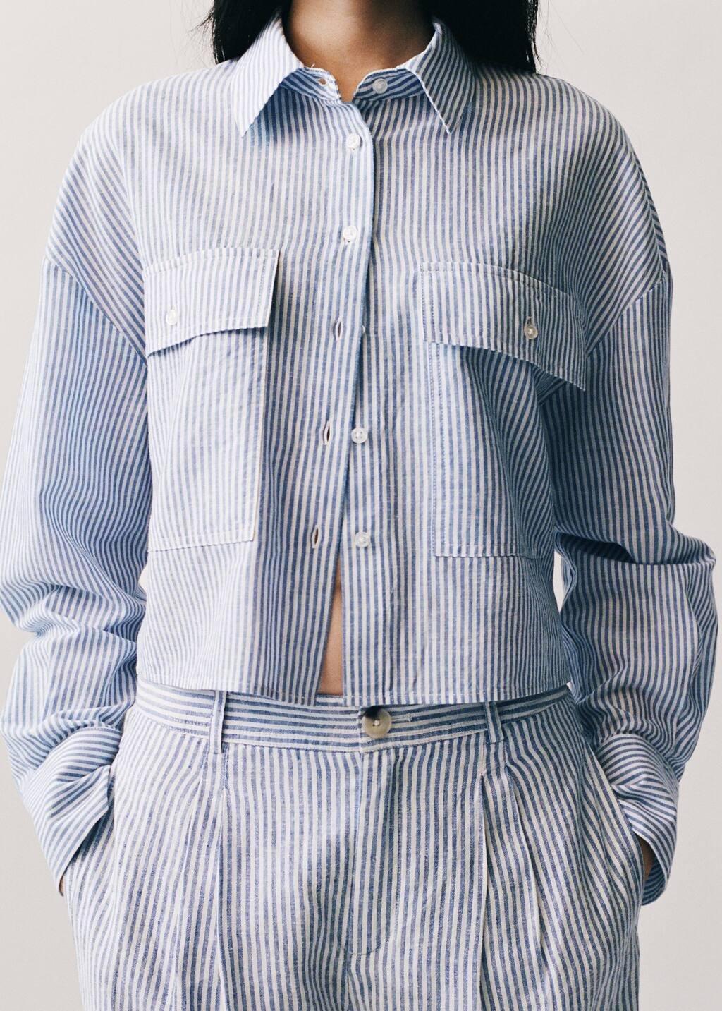 Bluestriped Cropped Shirt With Pockets, , large image number 4
