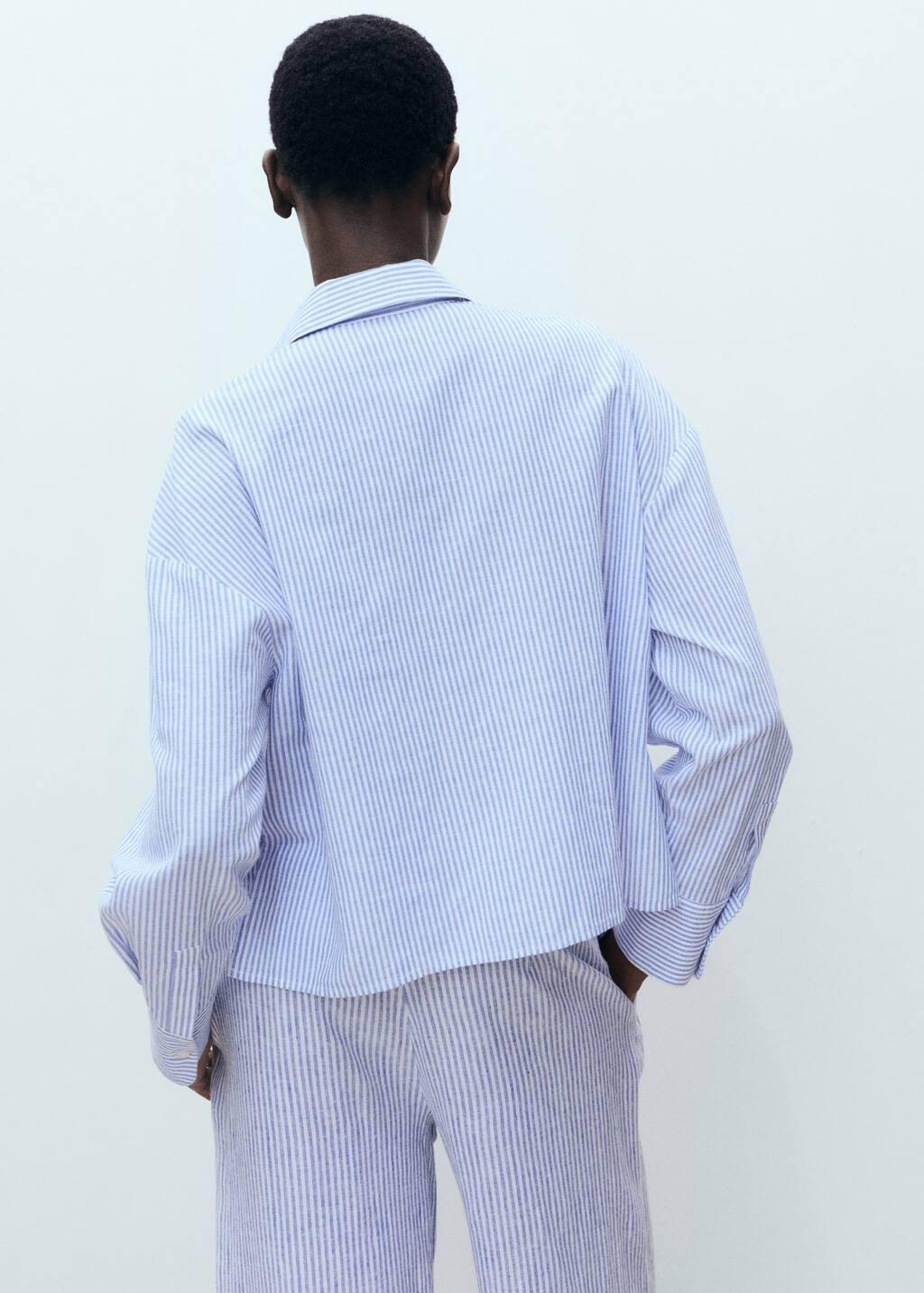 Bluestriped Cropped Shirt With Pockets, , large image number 6