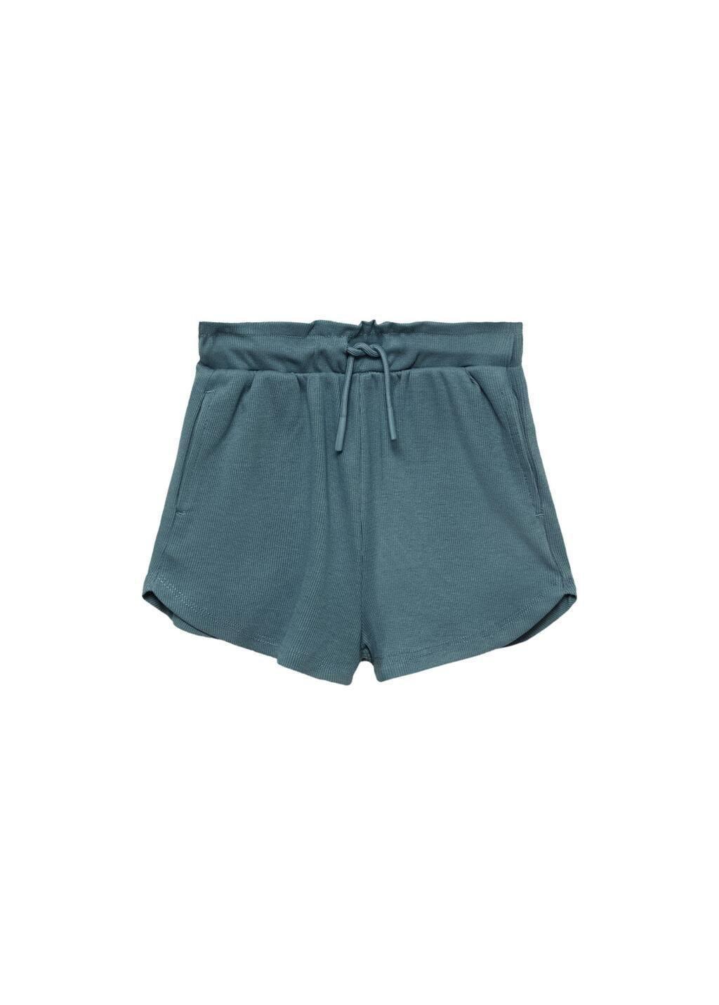 Blue Elastic Waist Shorts, Kids Girl, , large image number 2