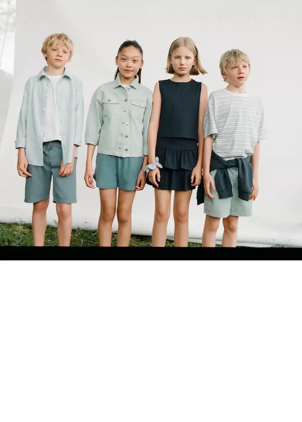 Blue Elastic Waist Shorts, Kids Girl, , large image number 3