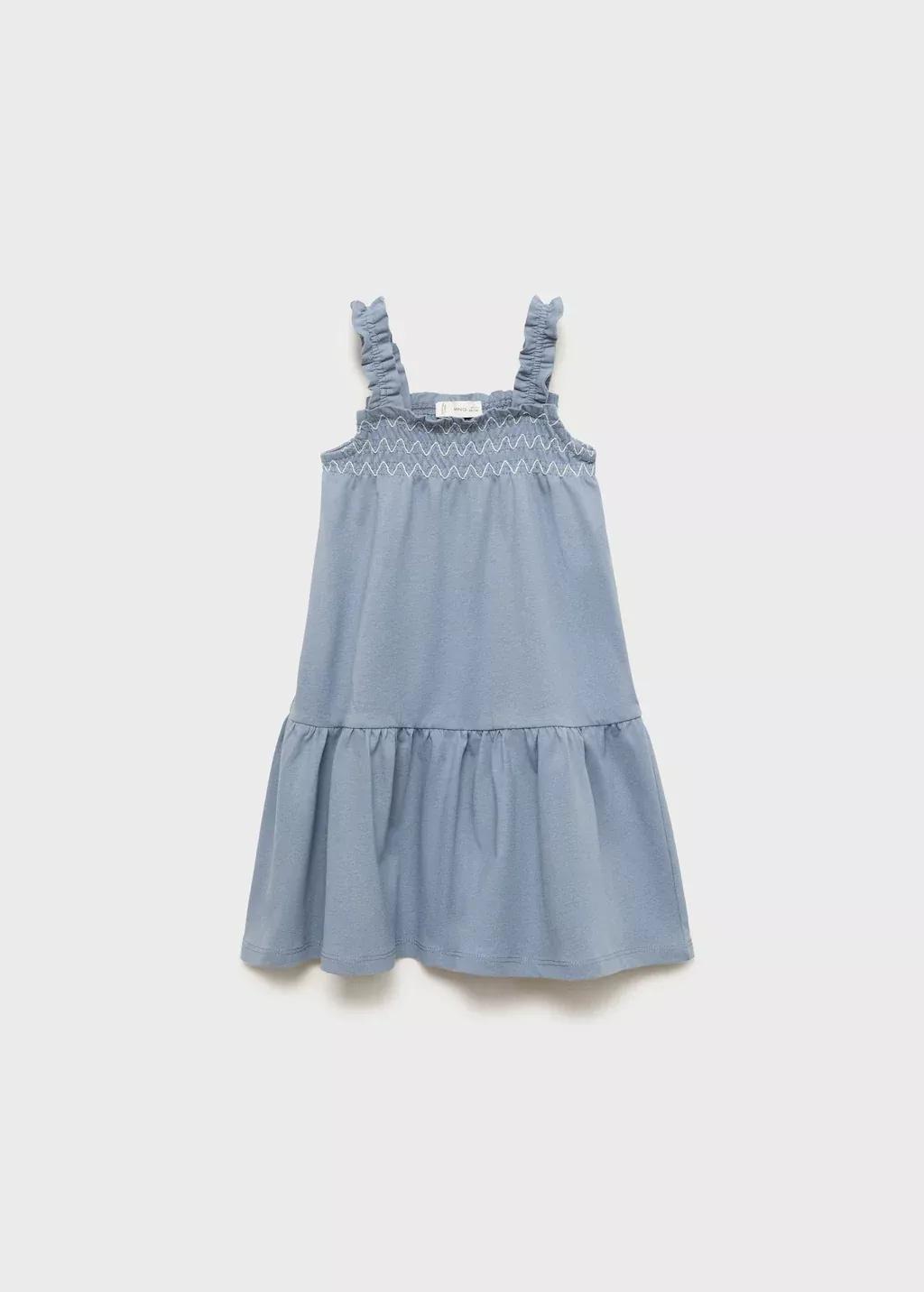 Blue Gathered Details Dress, Baby Girl, , medium