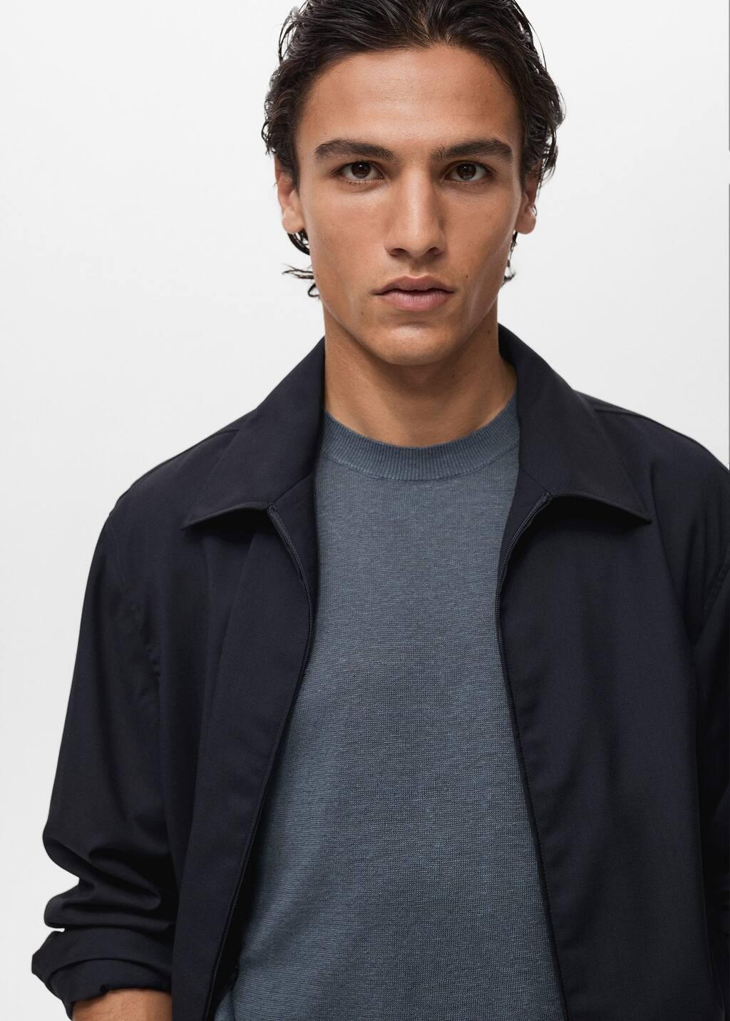 Navy Cold Wool Jacket With Shirt Collar, , large image number 1