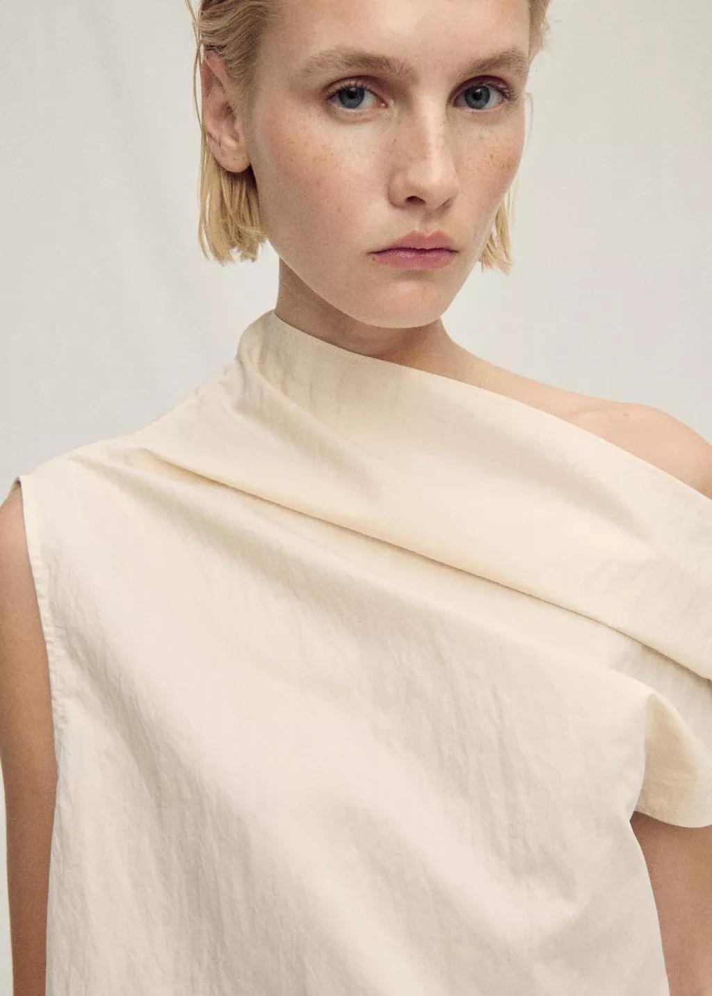 LIGHT BEIGE Cotton blouse with asymmetrical collar, , large image number 0
