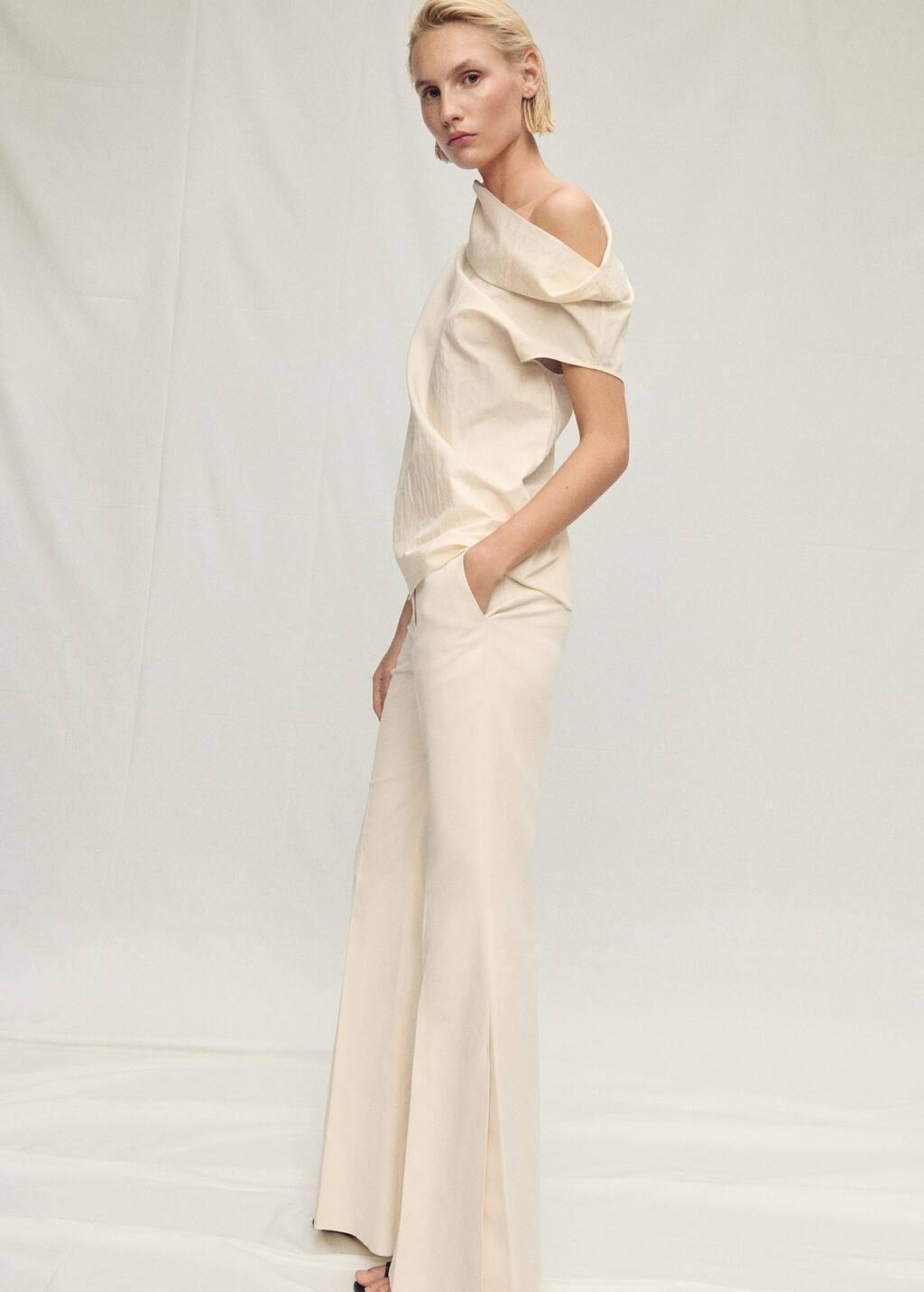 LIGHT BEIGE Cotton blouse with asymmetrical collar, , large image number 1