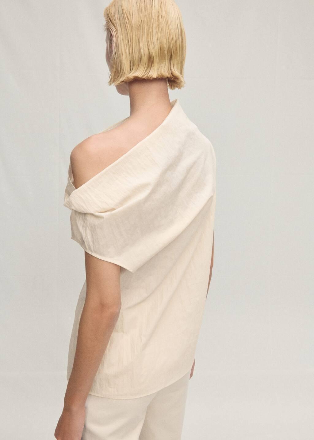 LIGHT BEIGE Cotton blouse with asymmetrical collar, , large image number 2
