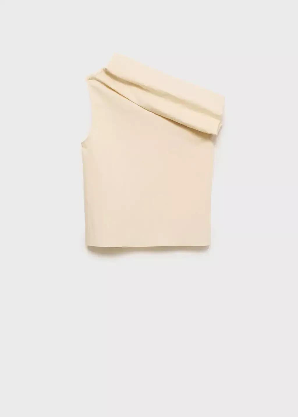 LIGHT BEIGE Cotton blouse with asymmetrical collar, , large image number 3