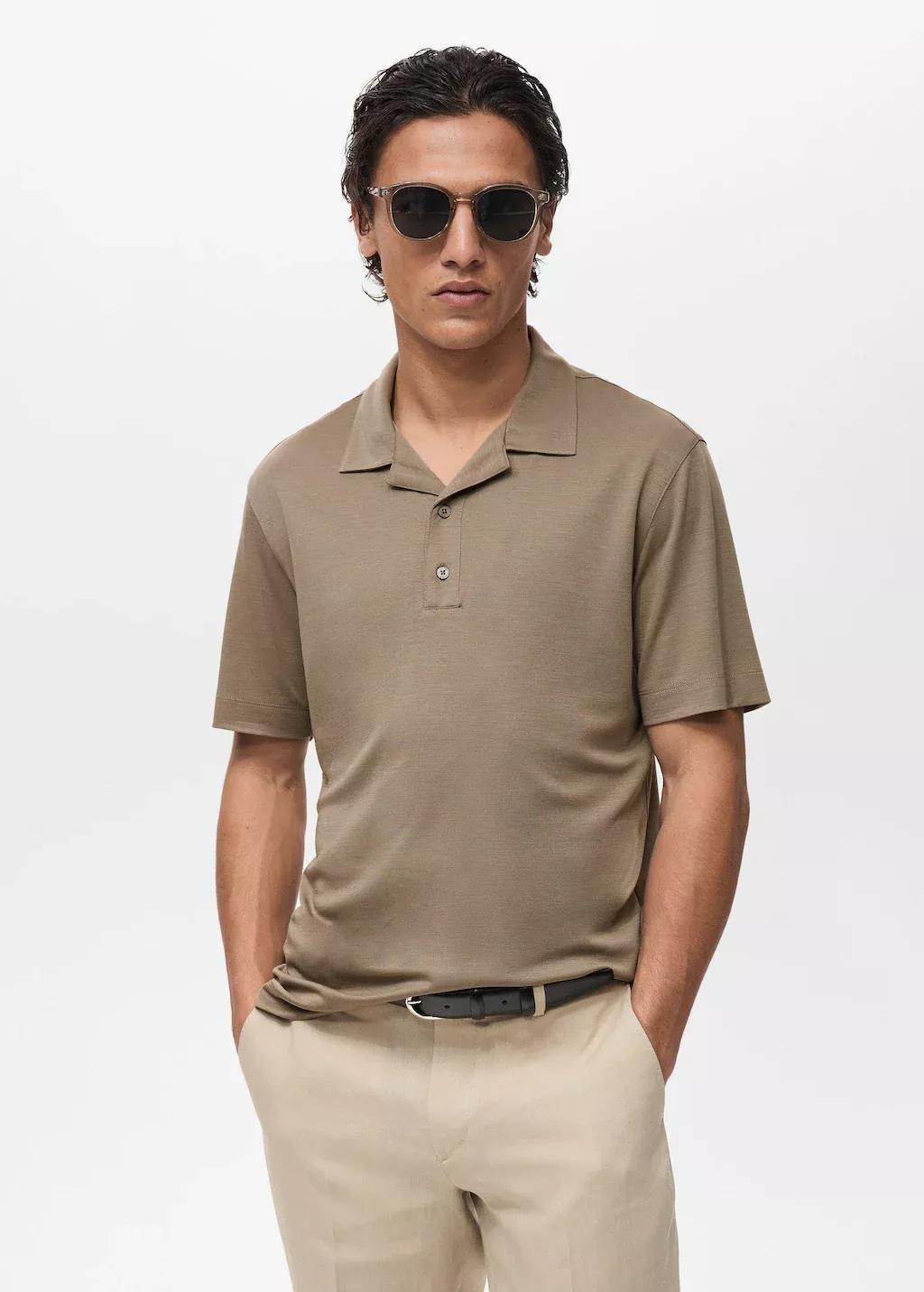 Grey Lyocell Polo Shirt With Bowling Collar, , large image number 0