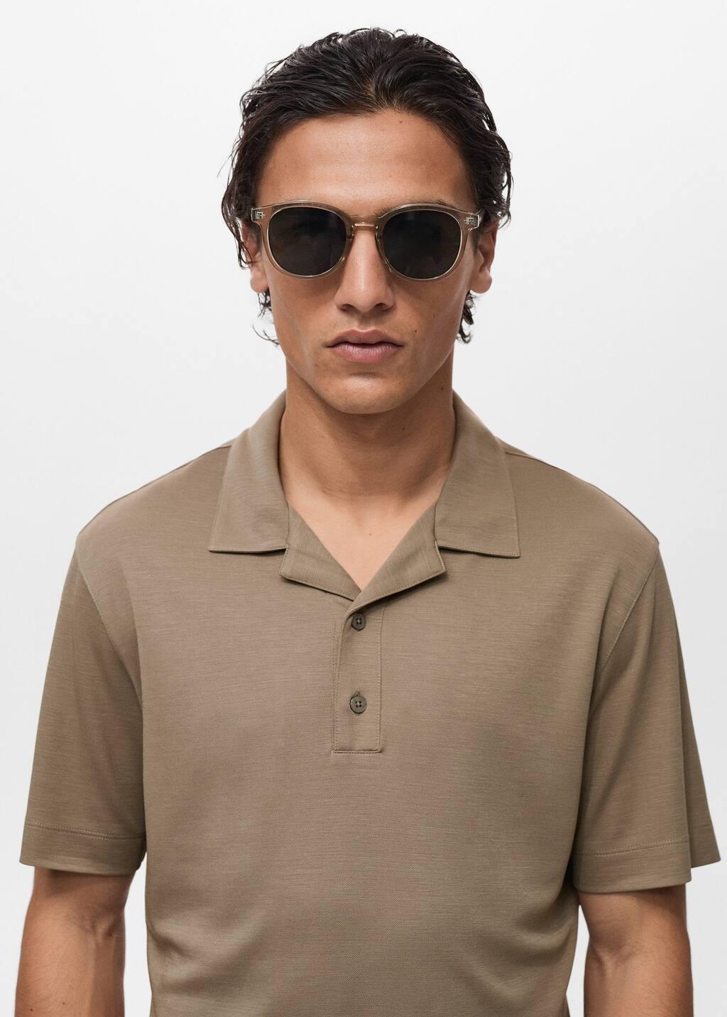 Grey Lyocell Polo Shirt With Bowling Collar, , large image number 1