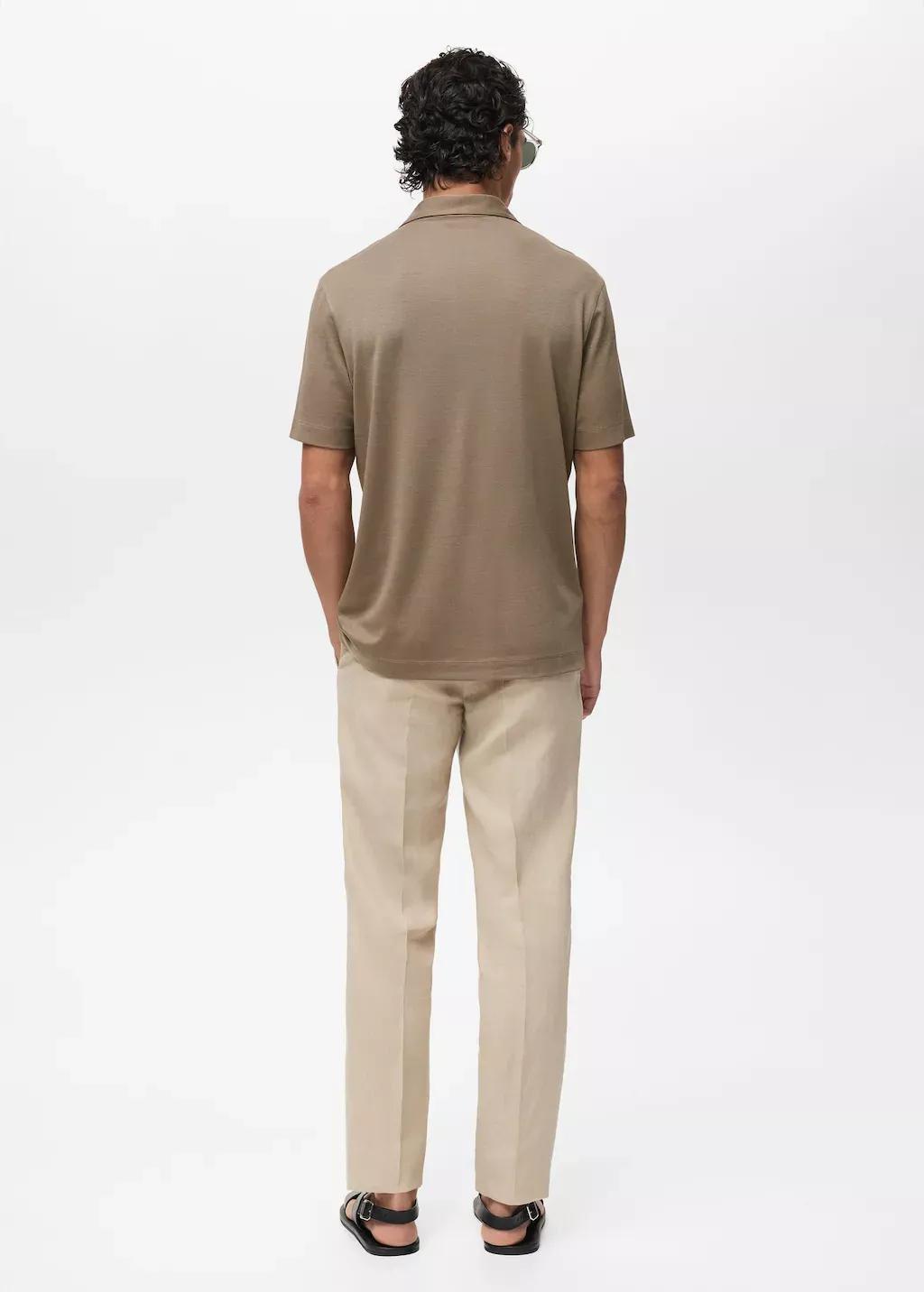 Grey Lyocell Polo Shirt With Bowling Collar, , large image number 6