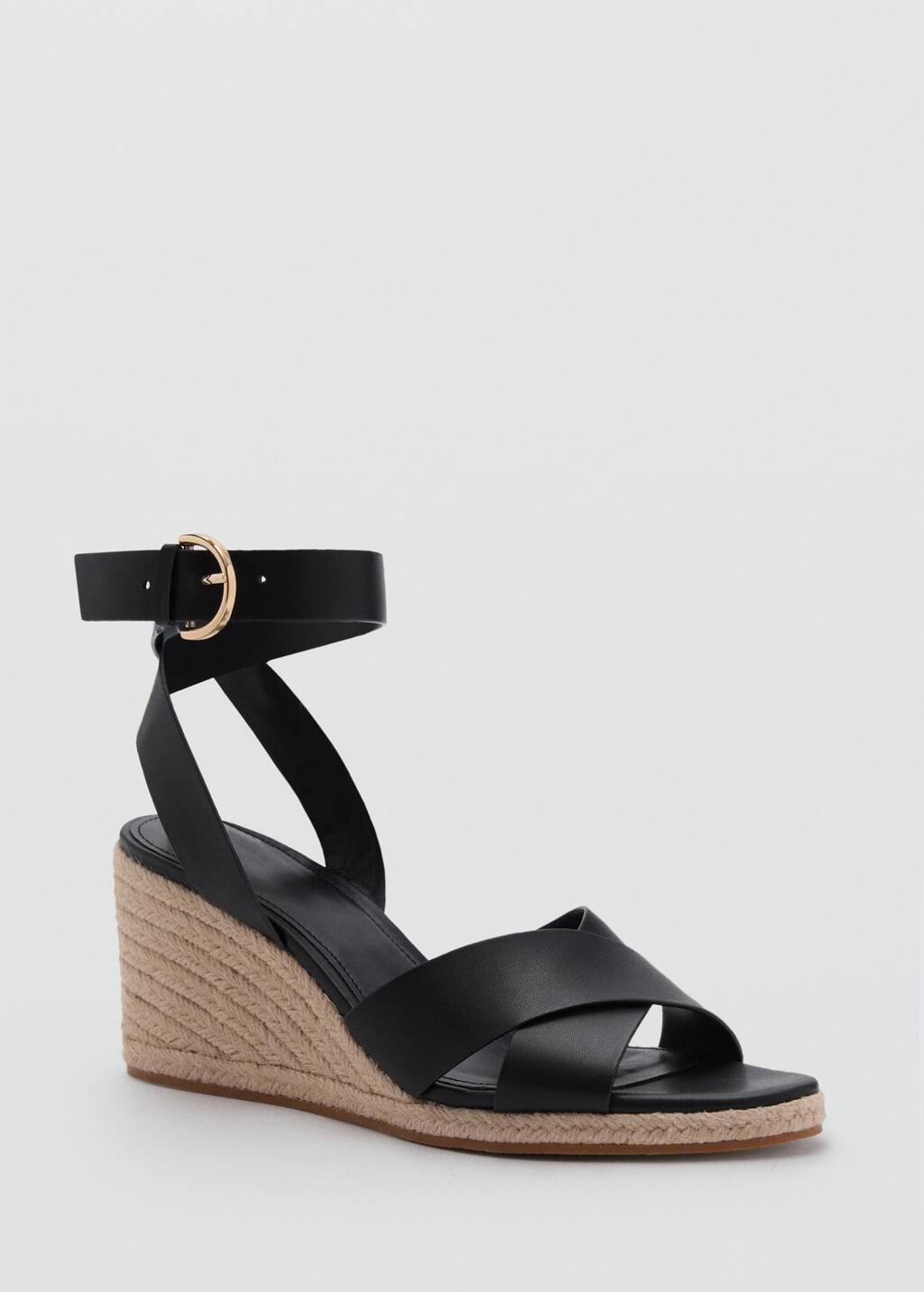 Black Wedge Sandals With Crisscross Straps, , large image number 0