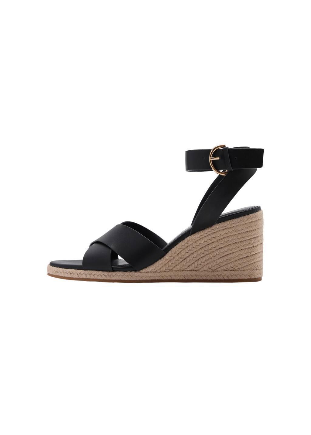 Black Wedge Sandals With Crisscross Straps, , large image number 3