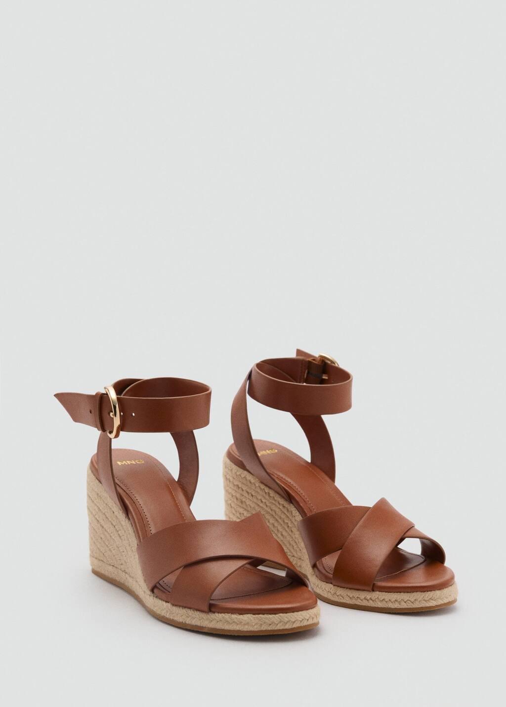 Brown Wedge Sandals With Crisscross Straps, , large image number 0