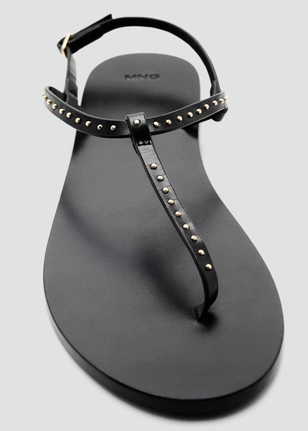 BLACK Leather sandals with mini studs, , large image number 1