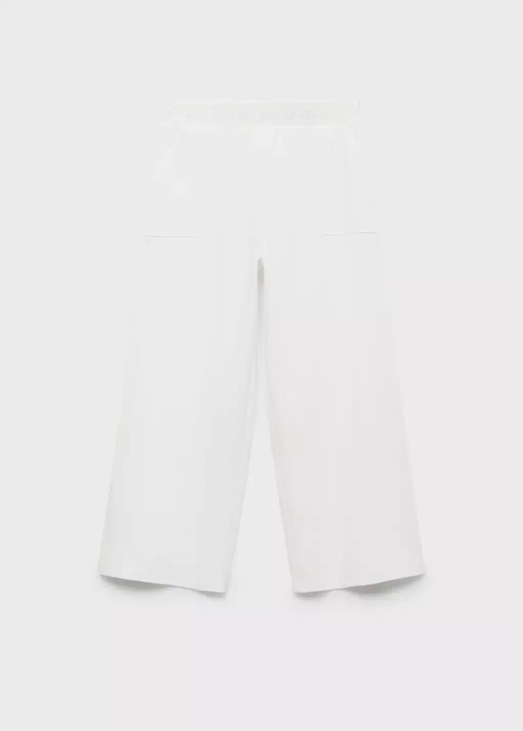 White Elastic Waist Trousers, Kids Girl, , large image number 0