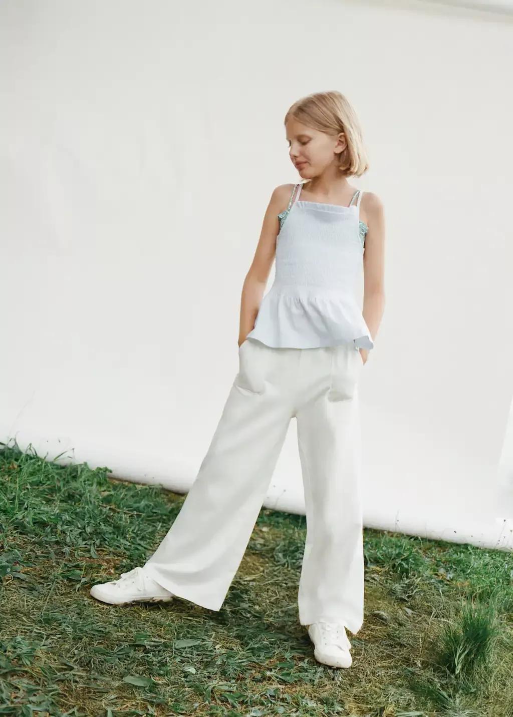 White Elastic Waist Trousers, Kids Girl, , large image number 3