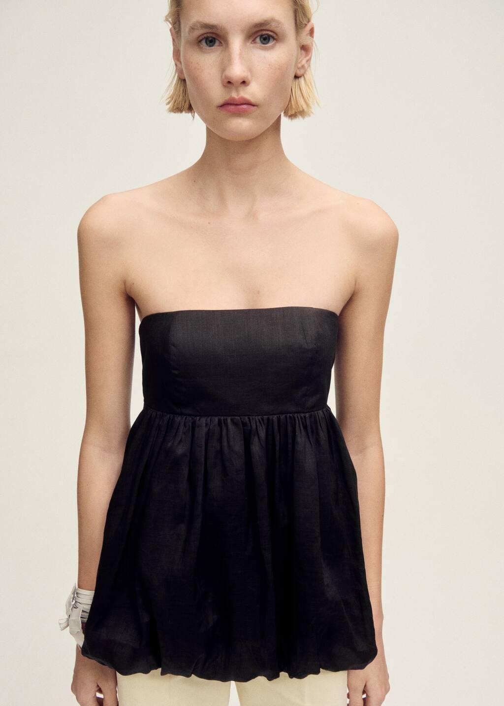 Black Balloon-Effect Ramie Top, , large image number 0