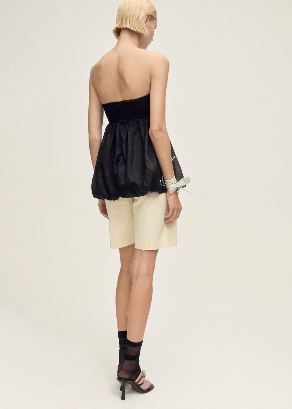 Black Balloon-Effect Ramie Top, , large image number 5